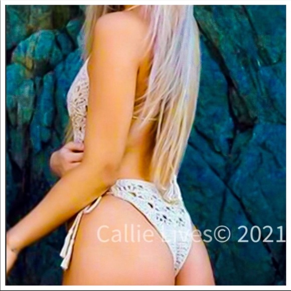 NWT Crochet Retro Sexy BoHo Chic One Piece Thong Back Bathing Swim Suit - Picture 12 of 13